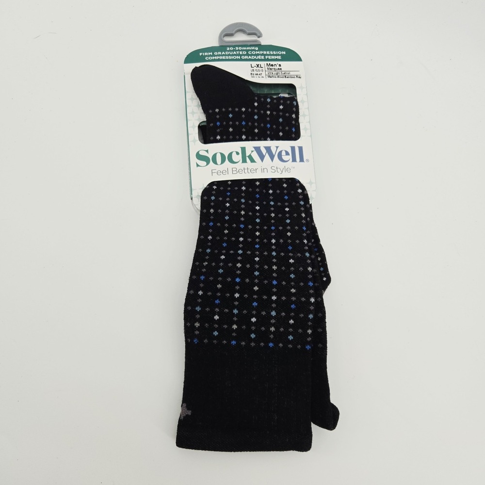 SockWell Men's 20-30mmHg Compression Socks Ultra Light Cushion Sz L-XL Merino